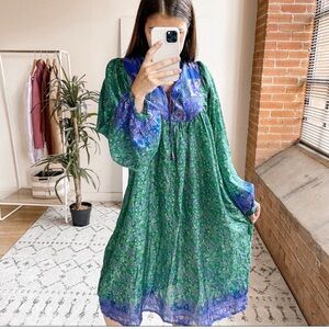 Matta Lila Saree Silk Mid Dress Emerald Green Large